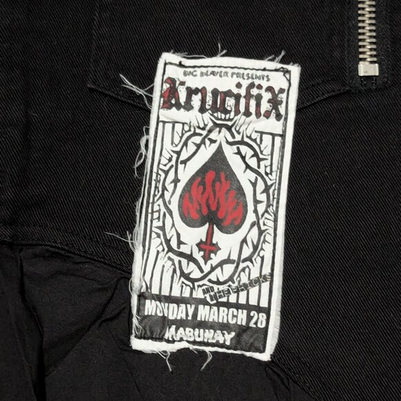 Vintage Lip Service Ruffle Denim Maxi Patch Skirt Black Large - Picture 13 of 14